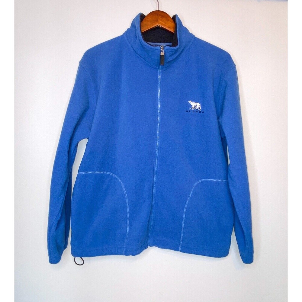 Polar Fleece Full Zip Jacket Mens MED Blue Alaska Embroidery Light Outdoor Wear